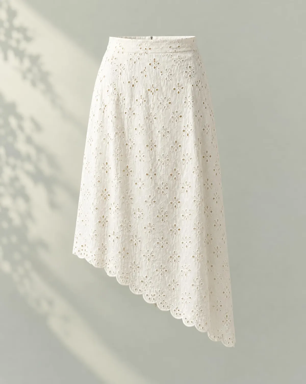 Asymmetric Scallop Skirt in white, front view