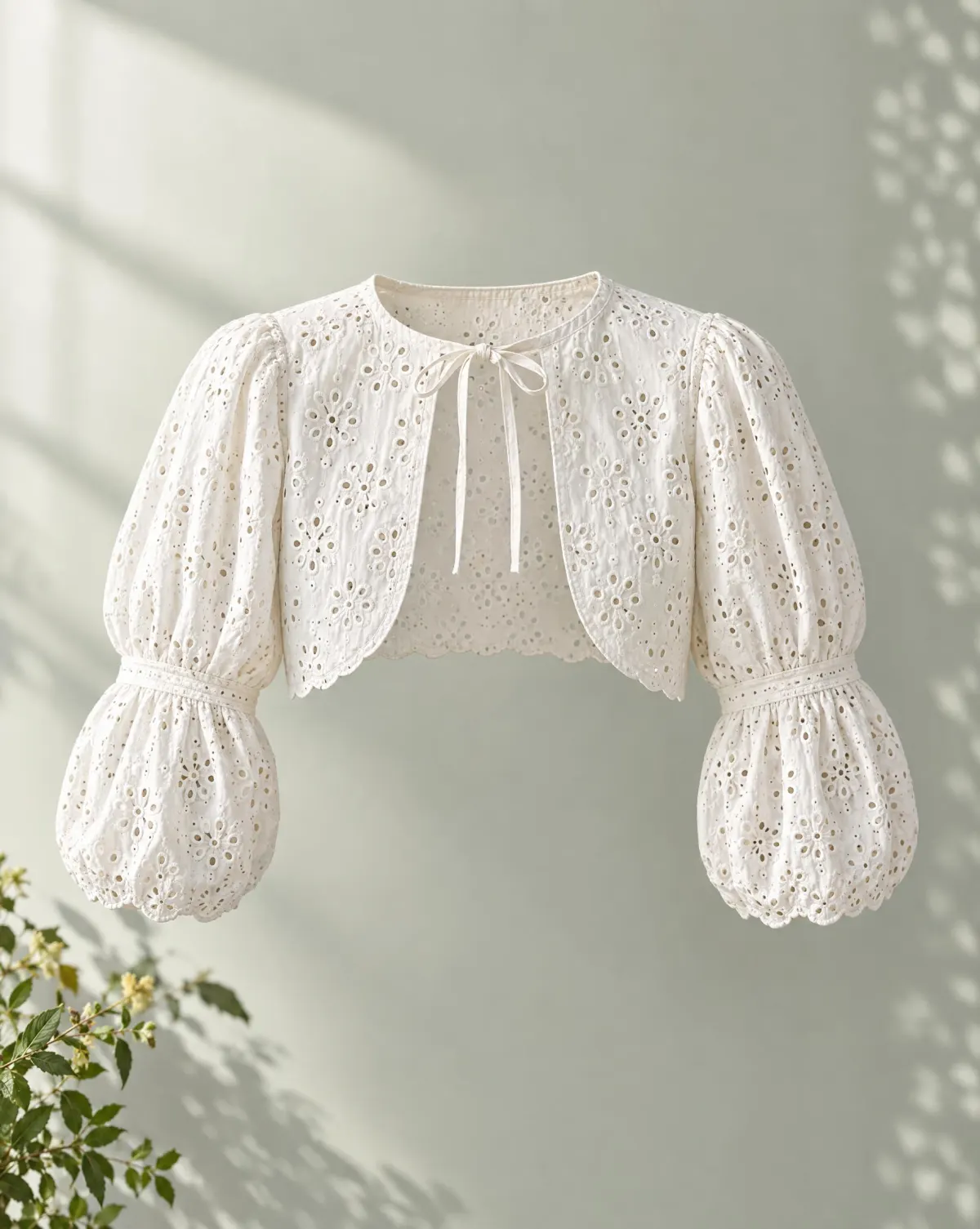 Balloon-Sleeve Bolero in white, front view