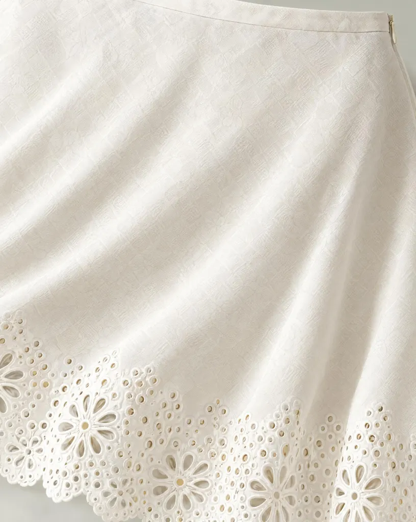 Close-up of the bloom bias midi skirt embroidery and finishing