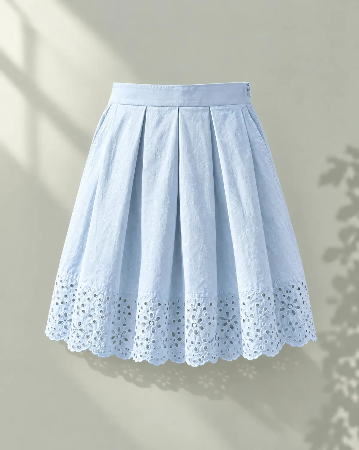 Box-Pleat Pocket Skirt in sky blue, front view