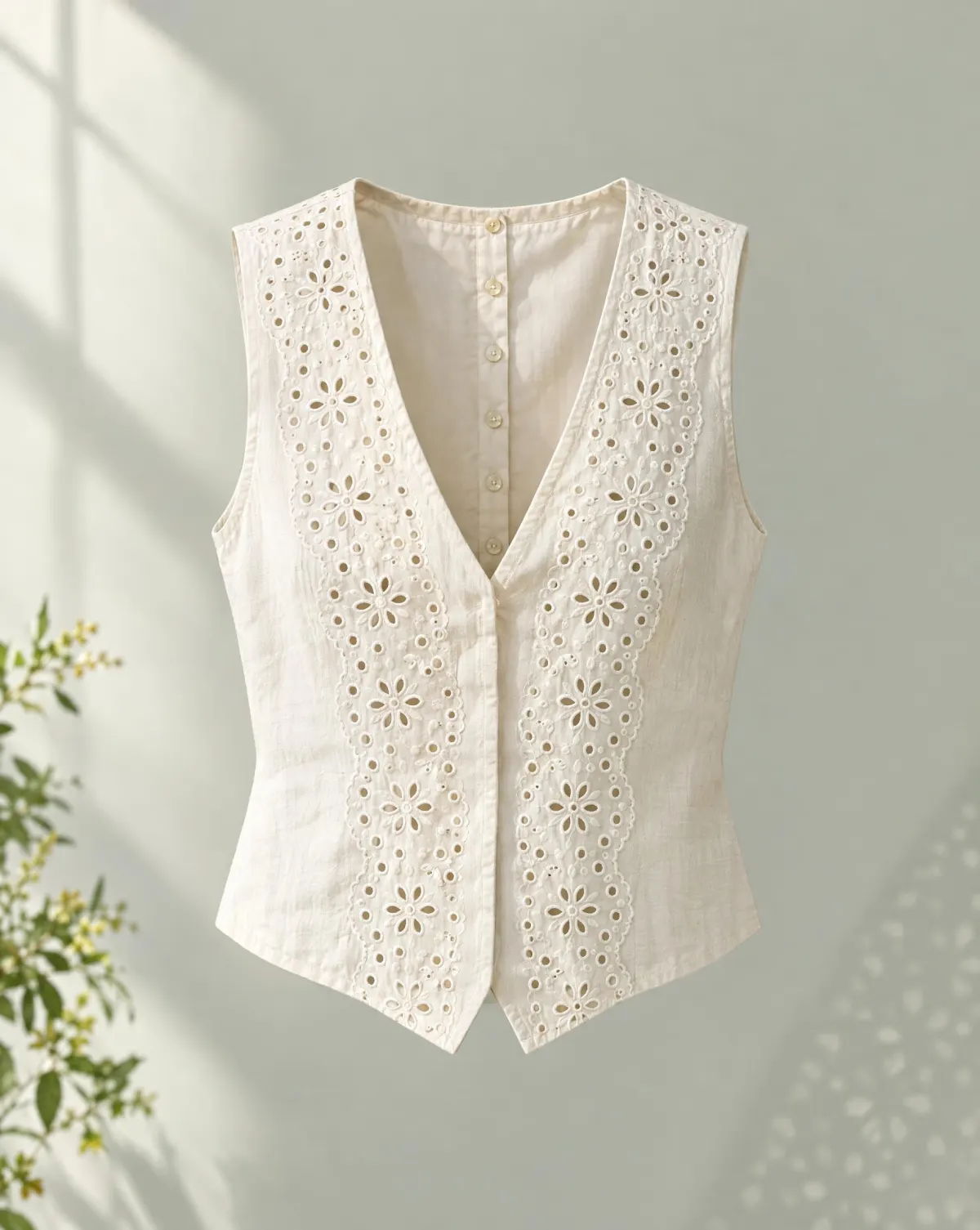 Button-Back Vest in white, front view