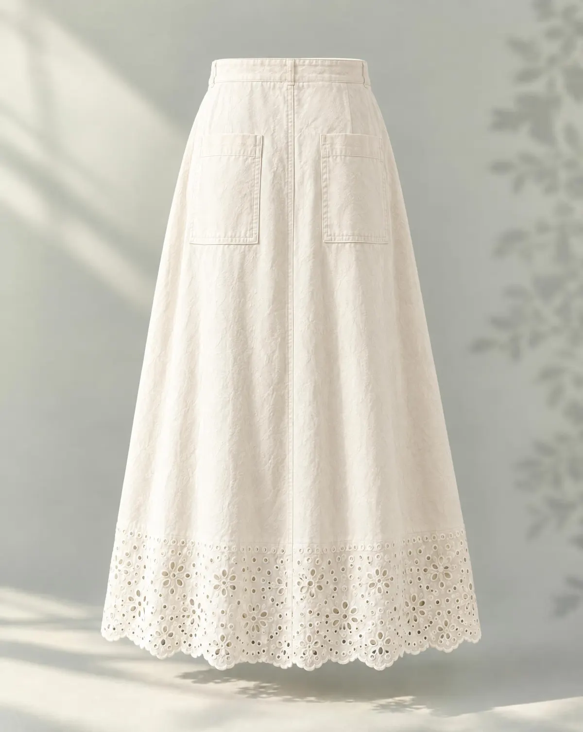 Button-Through Midi Skirt in white, back view