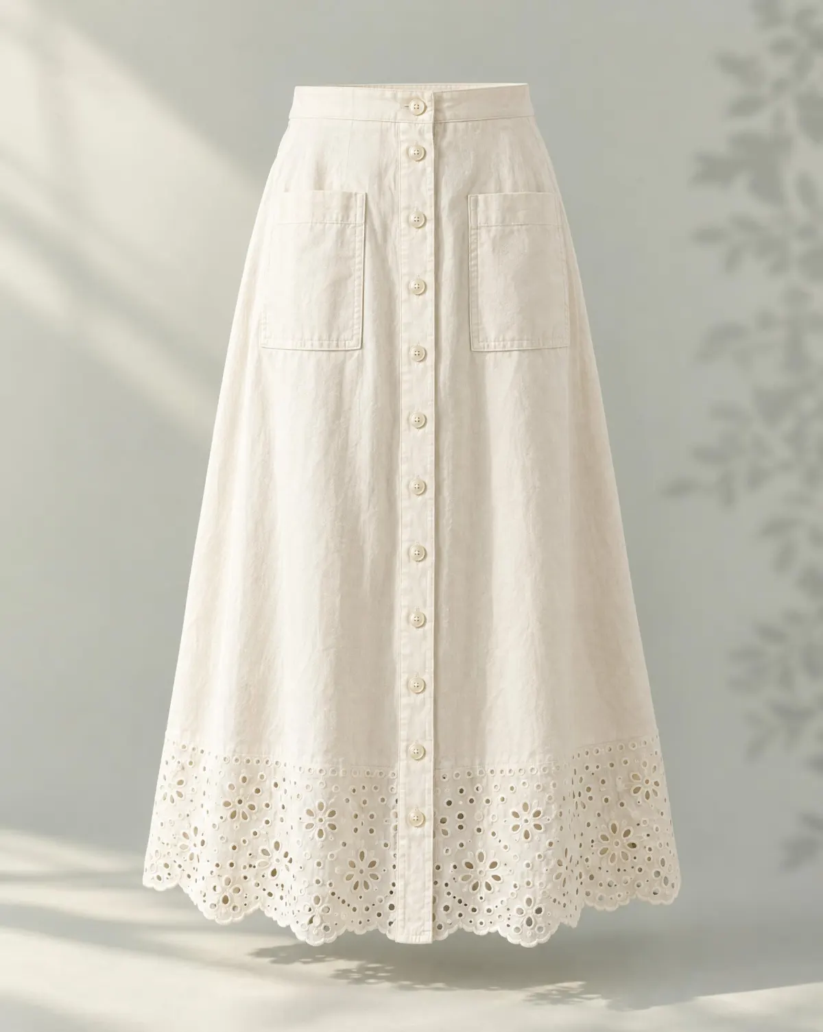 Button-Through Midi Skirt in white, front view