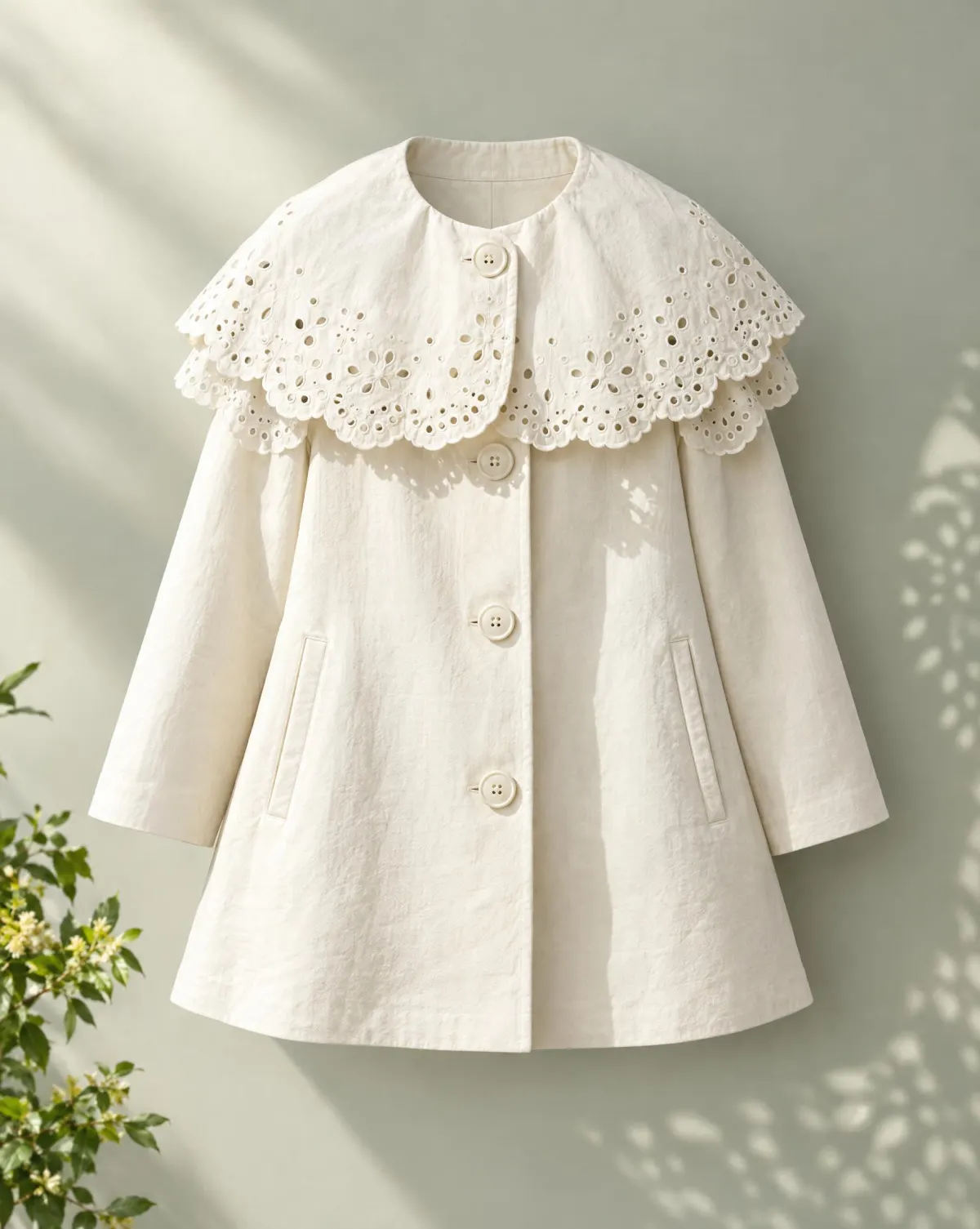 Cape-Collar Short Coat in white, front view
