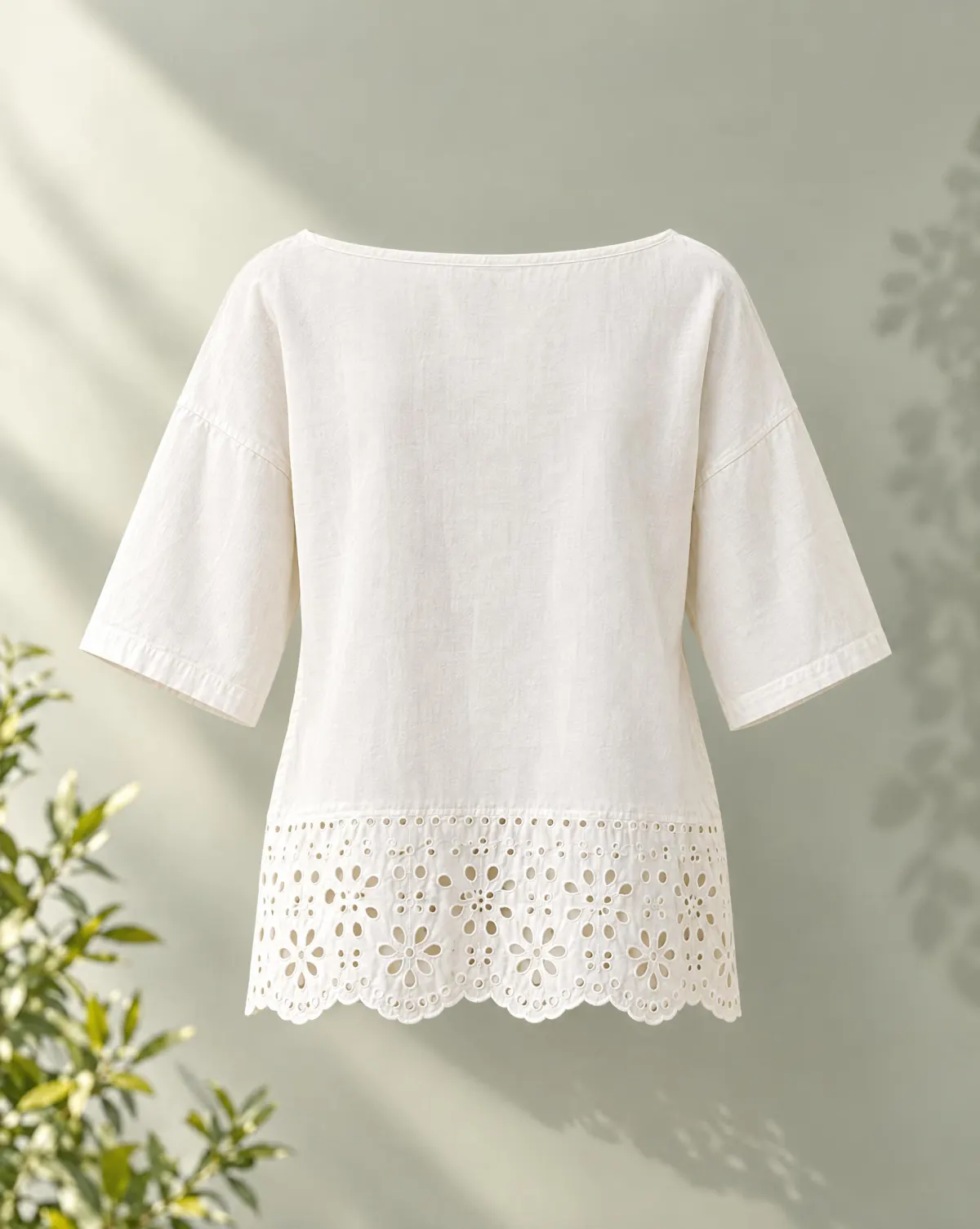 Clover Boat-Neck Top in white, back view