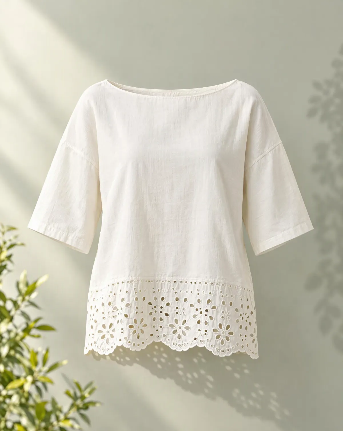 Clover Boat-Neck Top in white, front view