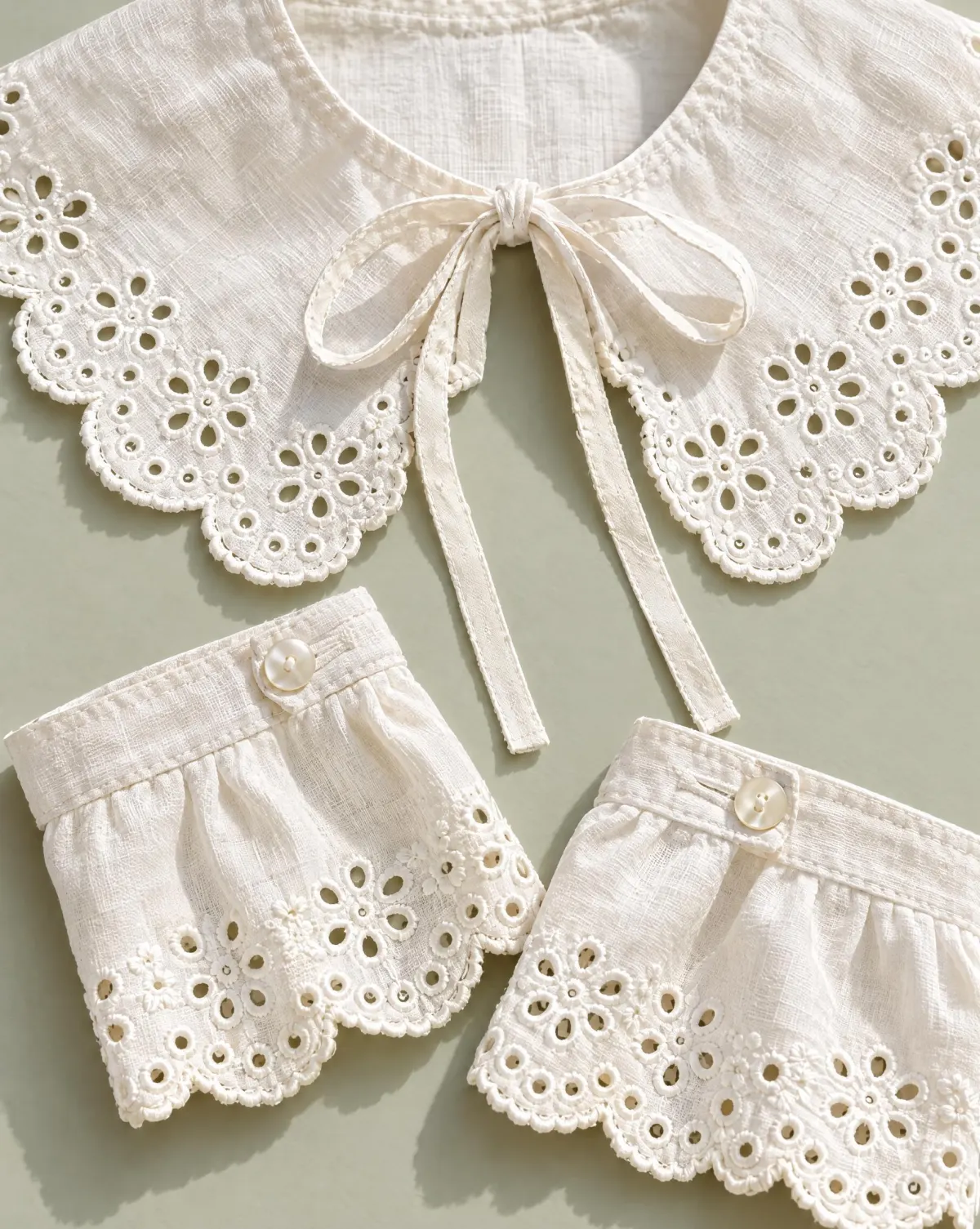 Close-up of the collar & cuff set embroidery and finishing