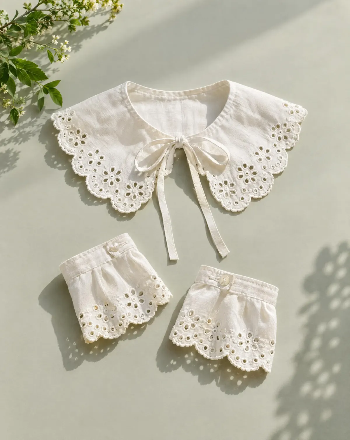 Collar & Cuff Set in white, front view