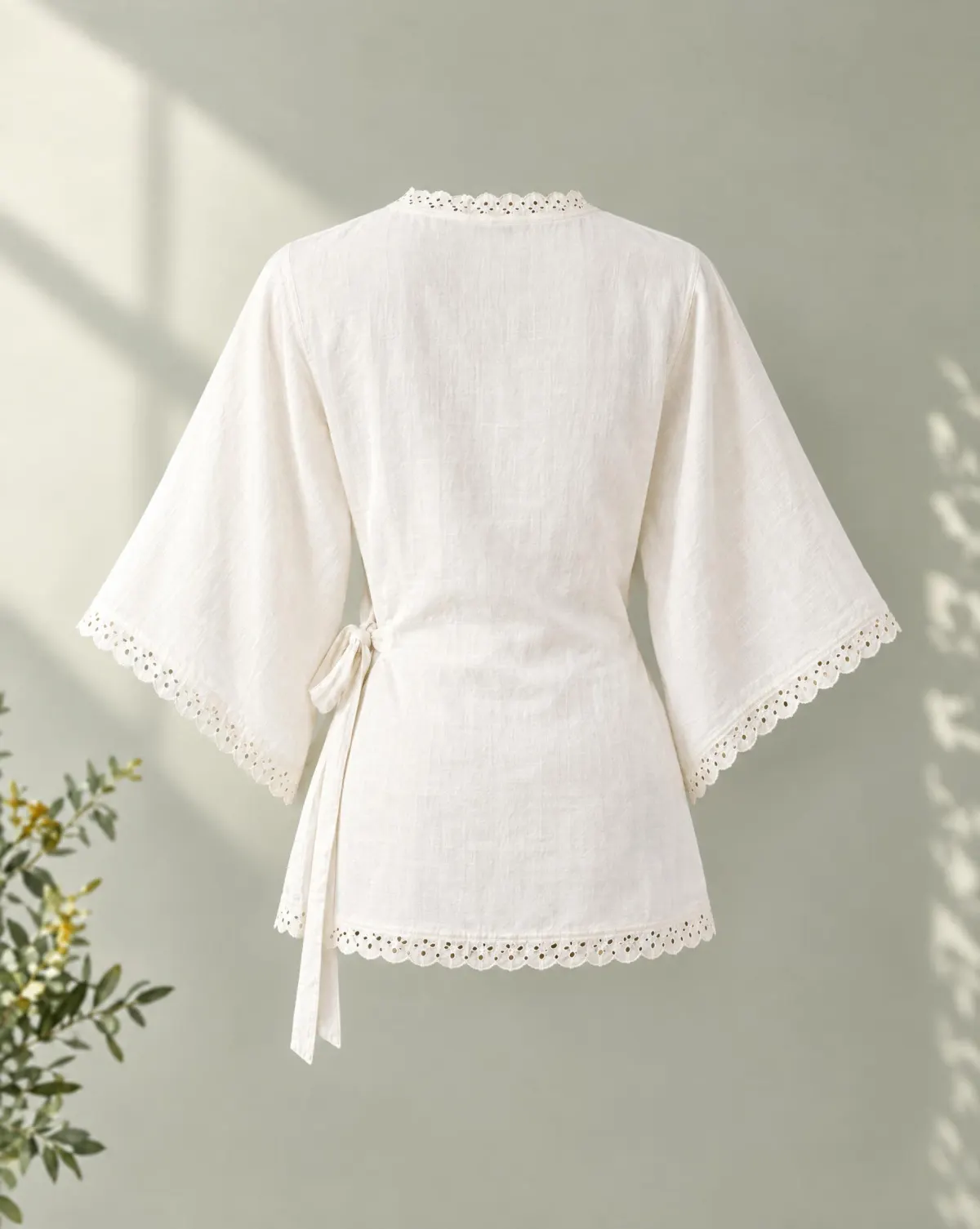 Dapple Wrap Top in white, back view