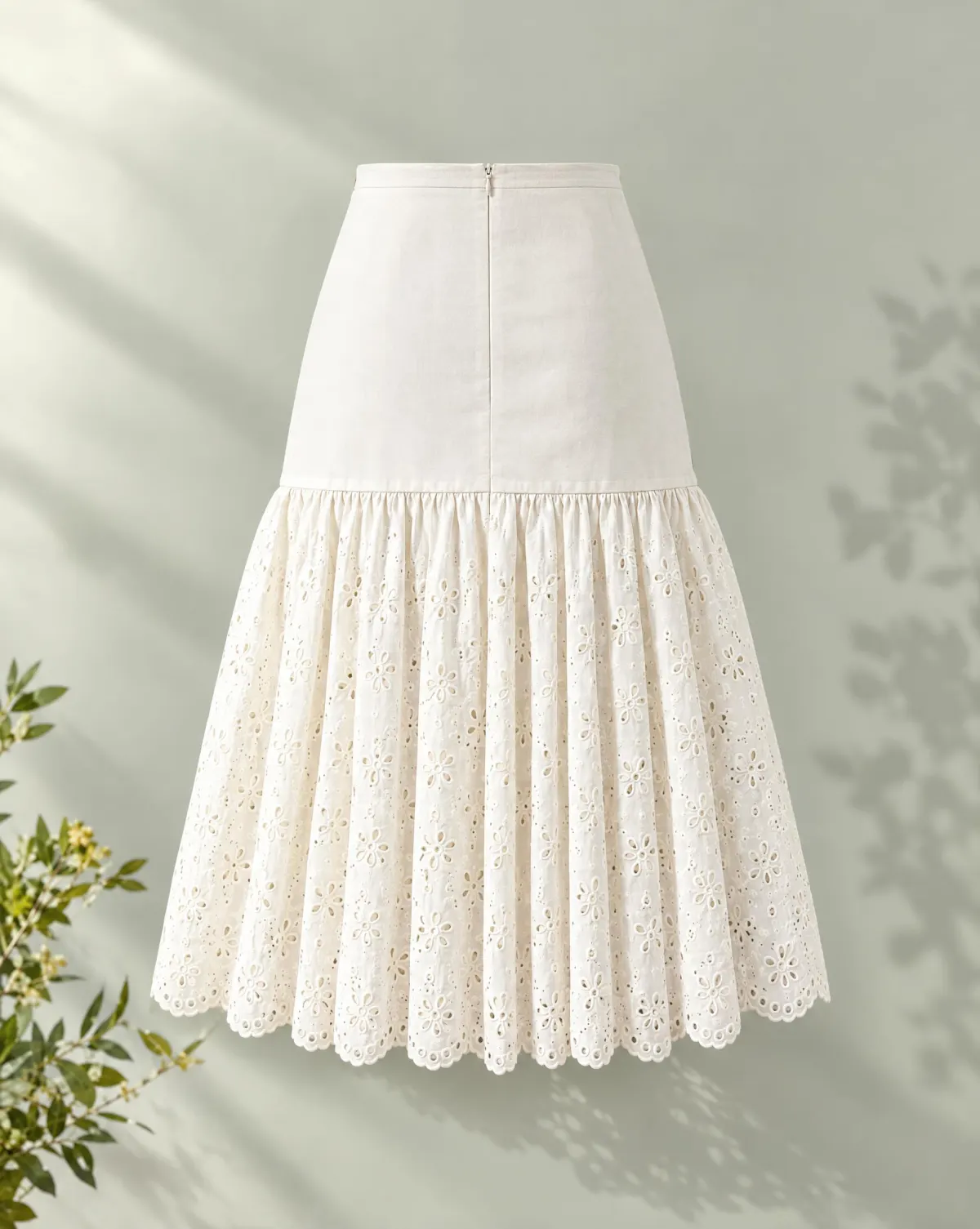 Drop-Waist Ruffle Skirt in white, back view