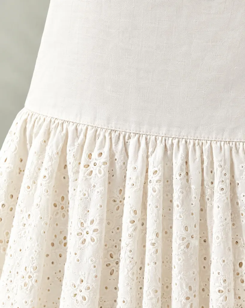 Close-up of the drop-waist ruffle skirt embroidery and finishing