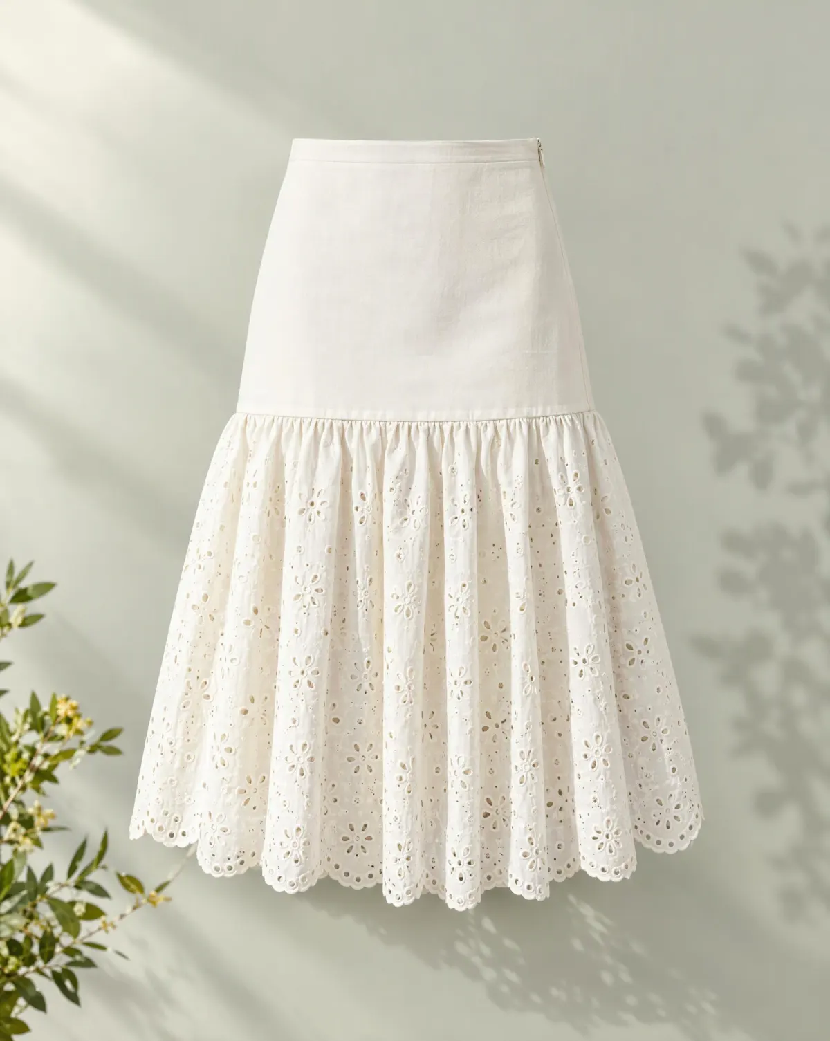 Drop-Waist Ruffle Skirt in white, front view