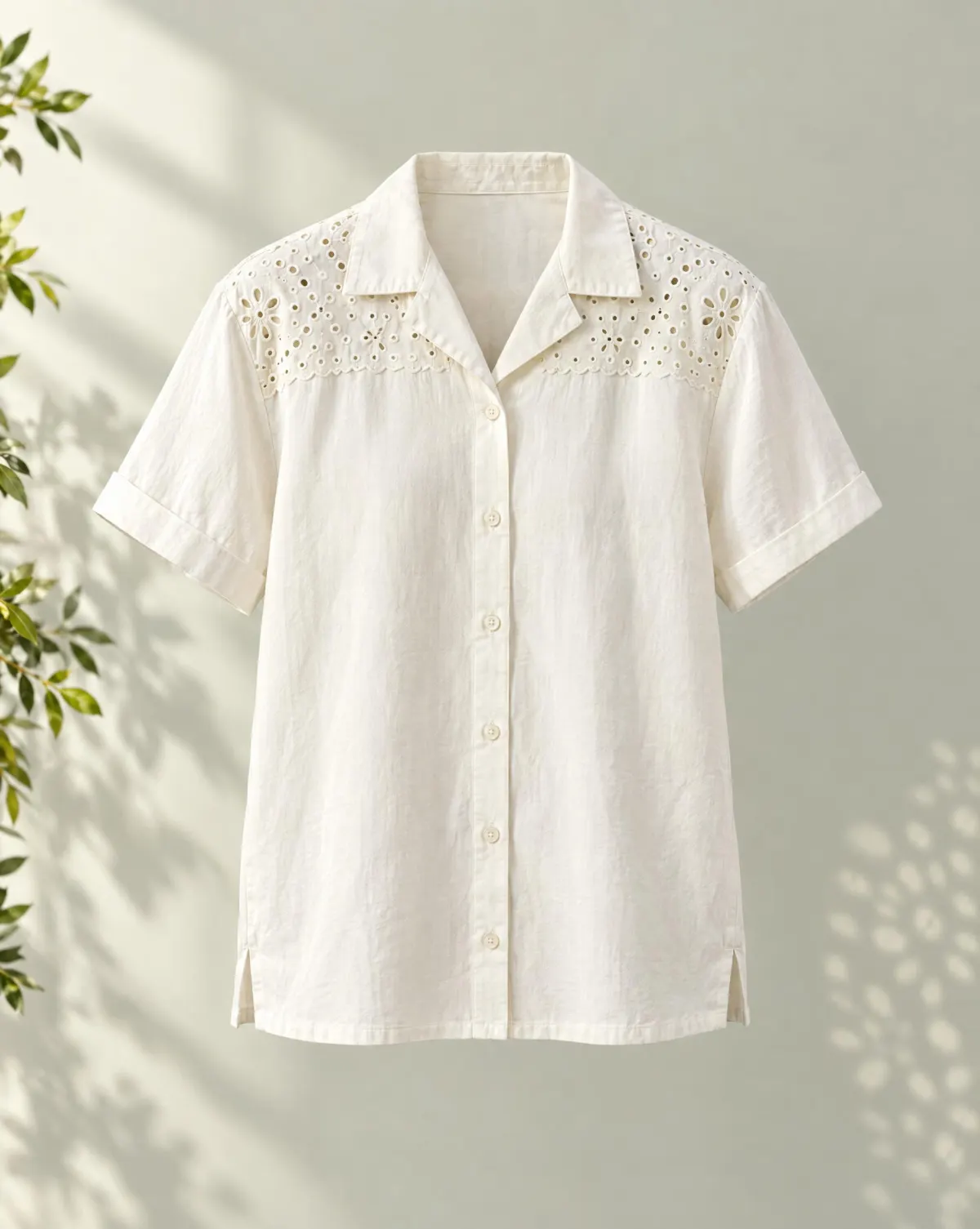 Florist Camp-Collar Shirt in white, front view