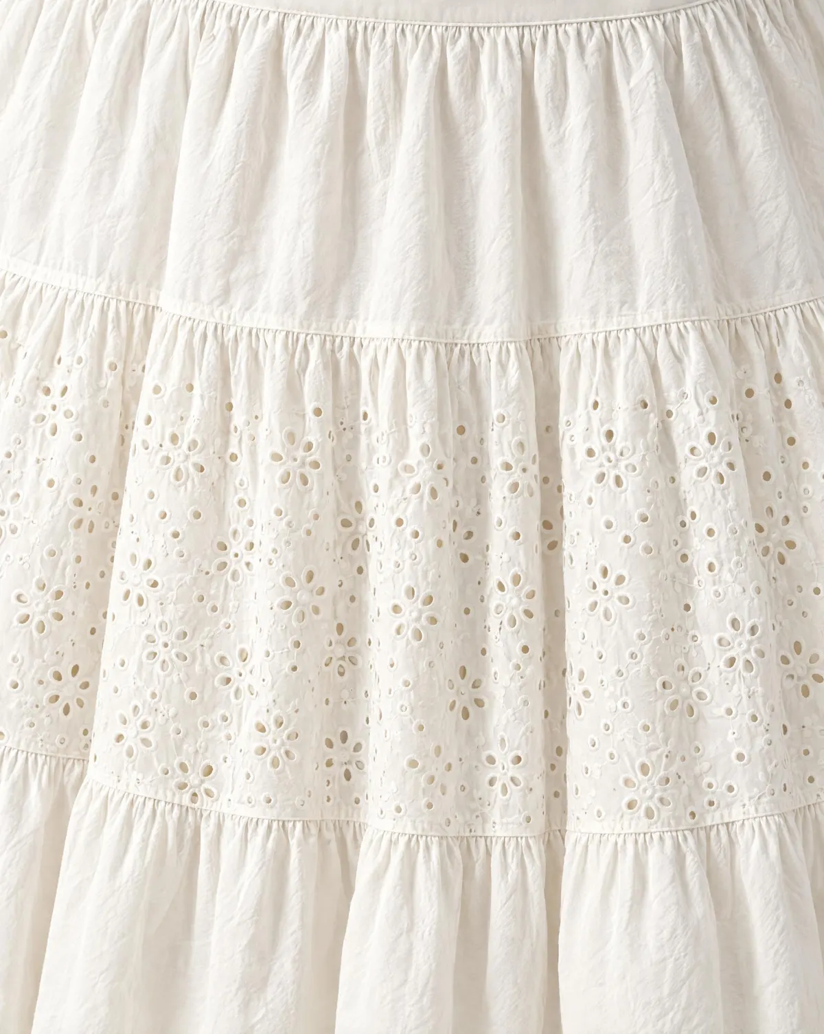 Close-up of the garden tiered midi skirt embroidery and finishing