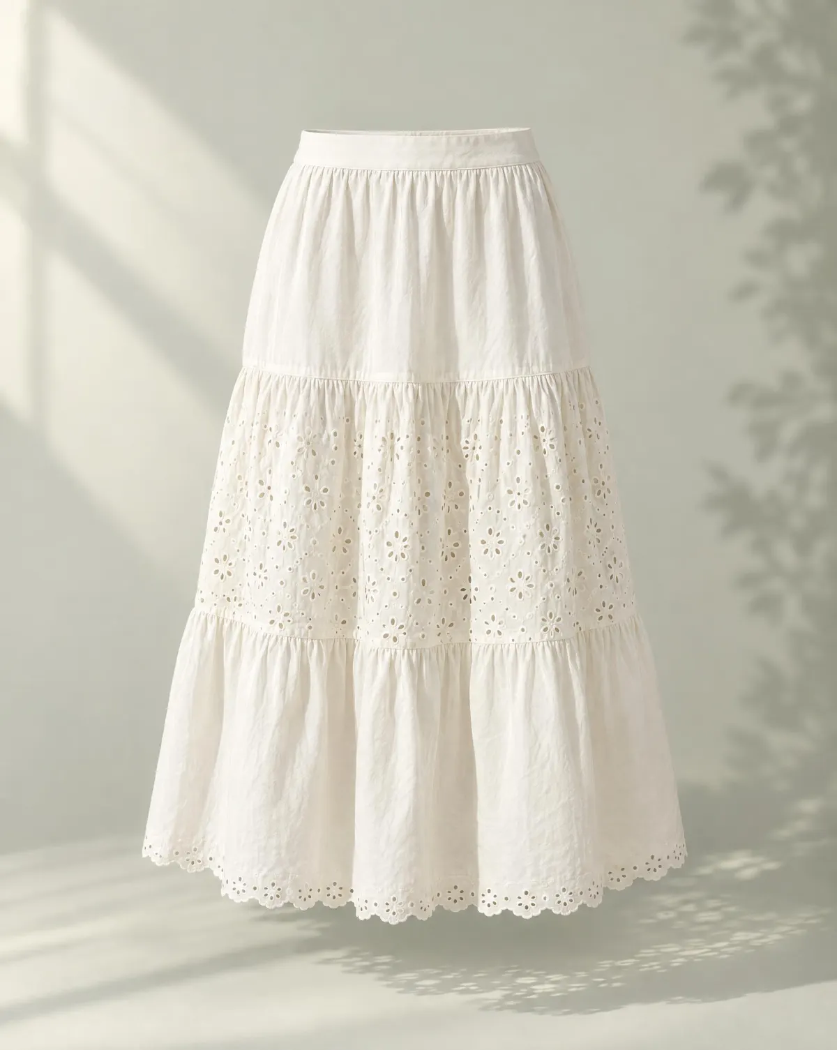 Garden Tiered Midi Skirt in white, front view
