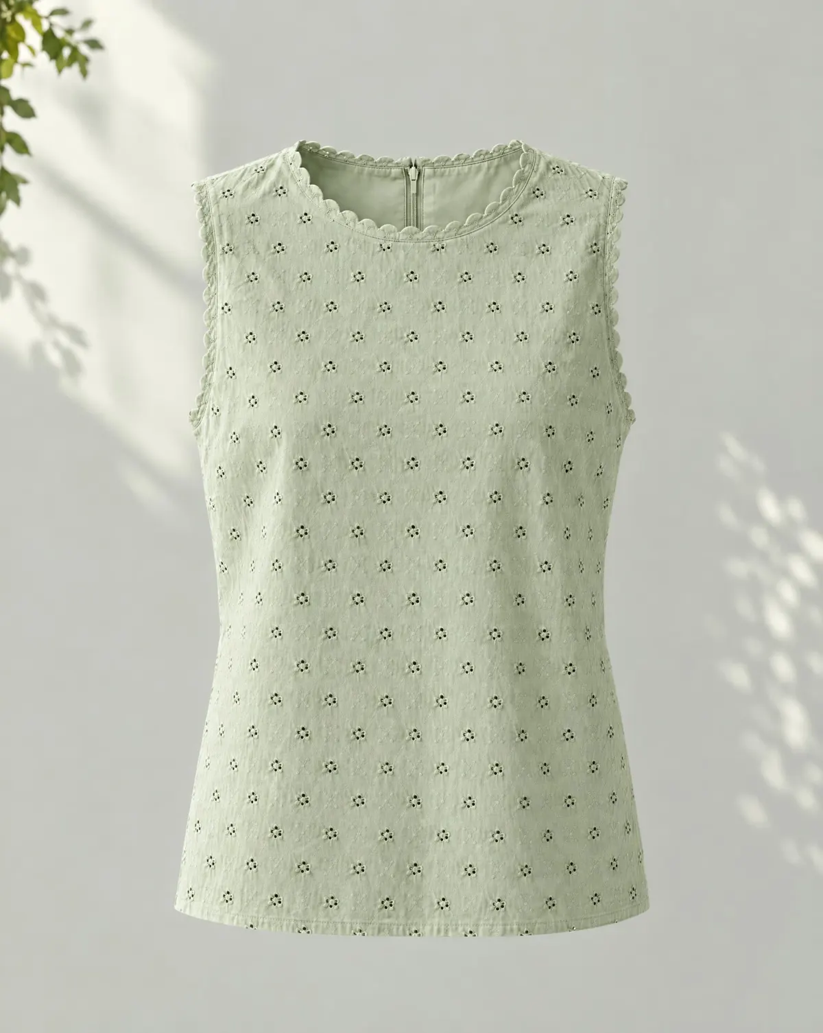Hedgerow Scallop Shell Top in sage green, front view