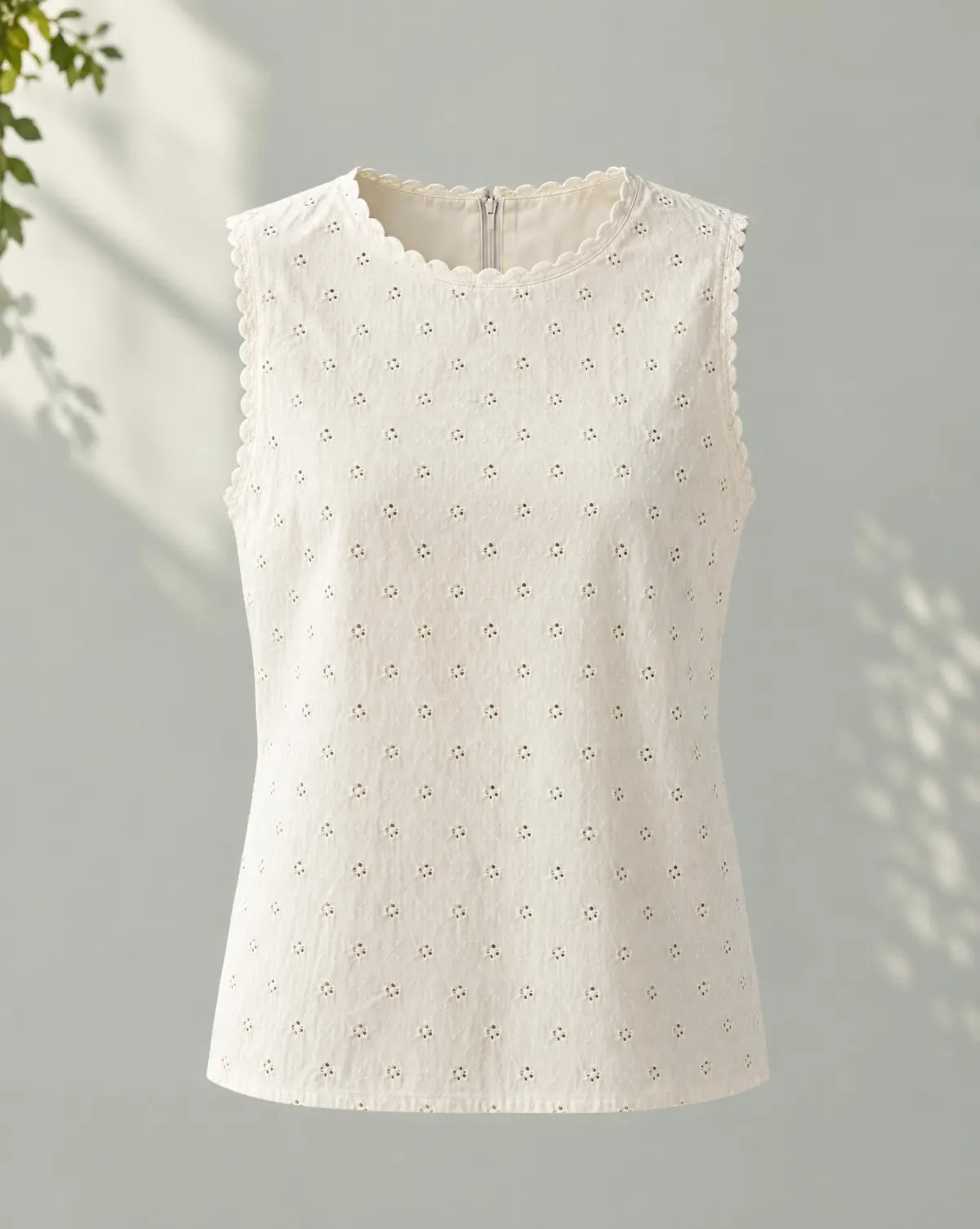 Hedgerow Scallop Shell Top in white, front view
