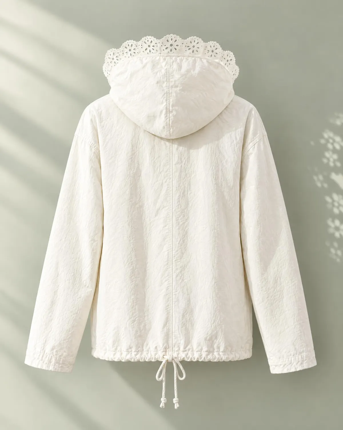 Hooded Garden Layer in white, back view