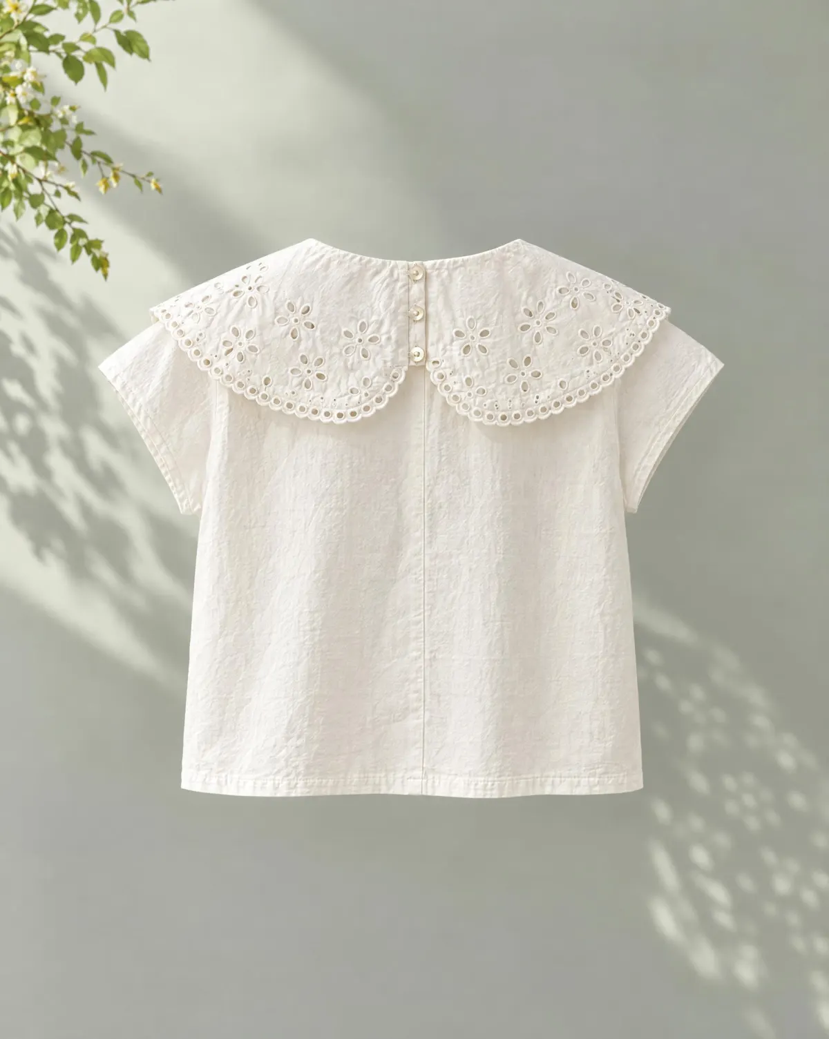 Meadow Big-Collar Blouse in white, back view
