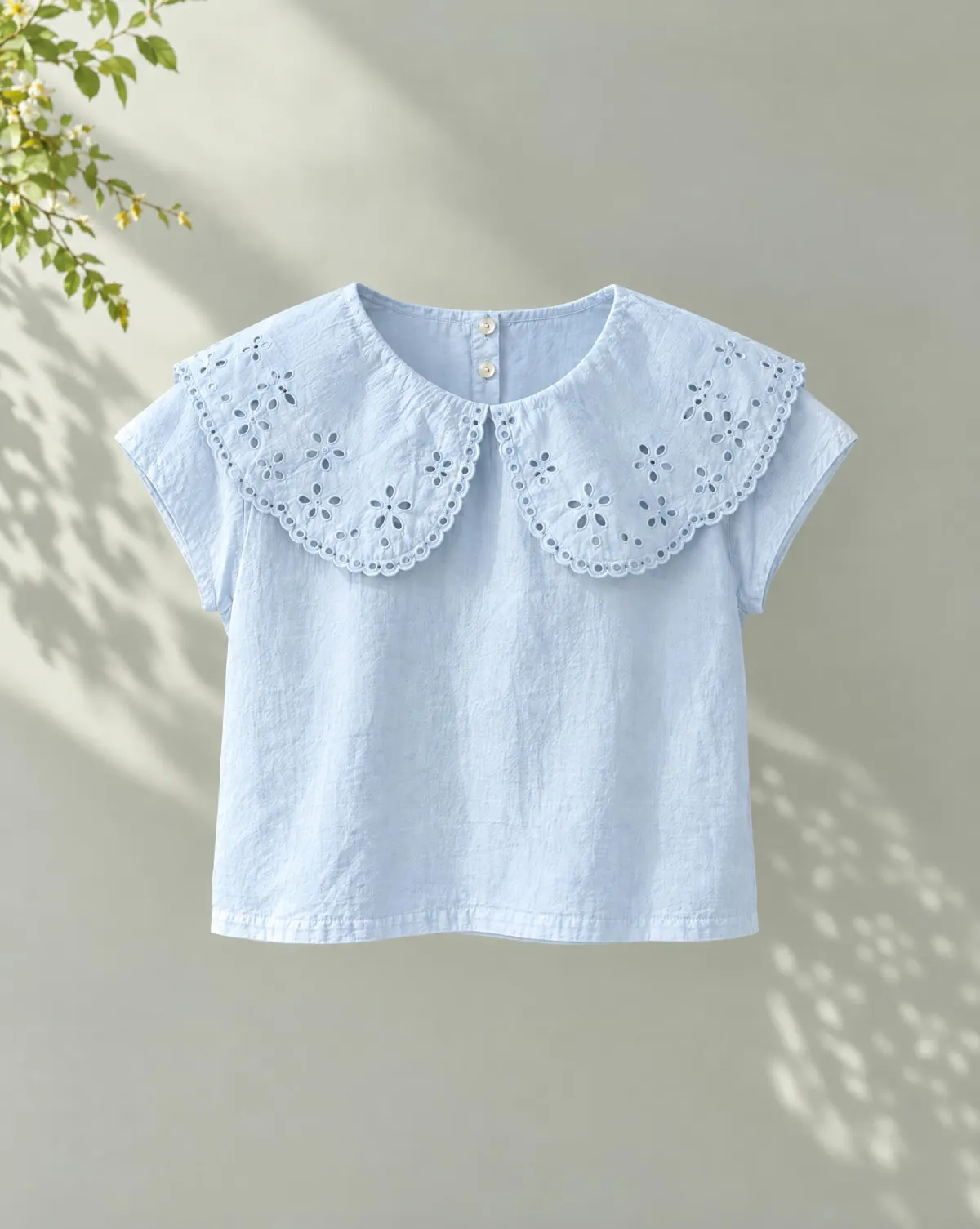 Meadow Big-Collar Blouse in sky blue, front view