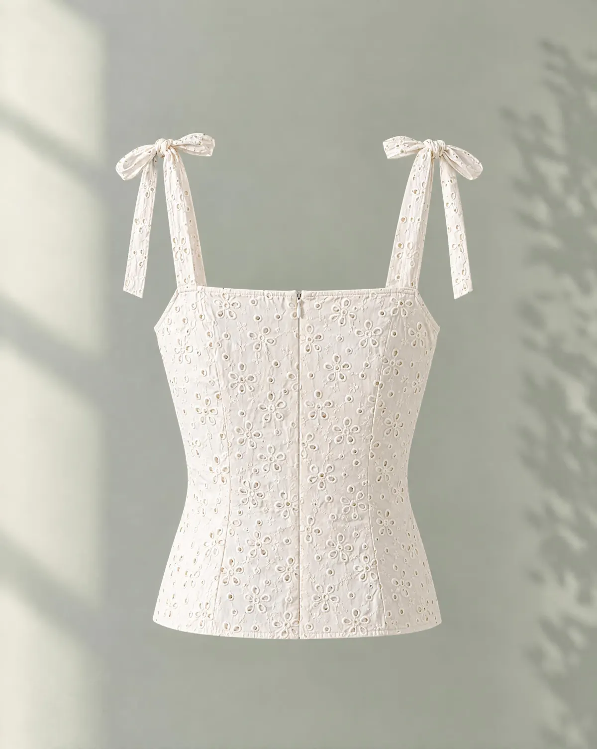 Morning Tie-Shoulder Top in white, back view