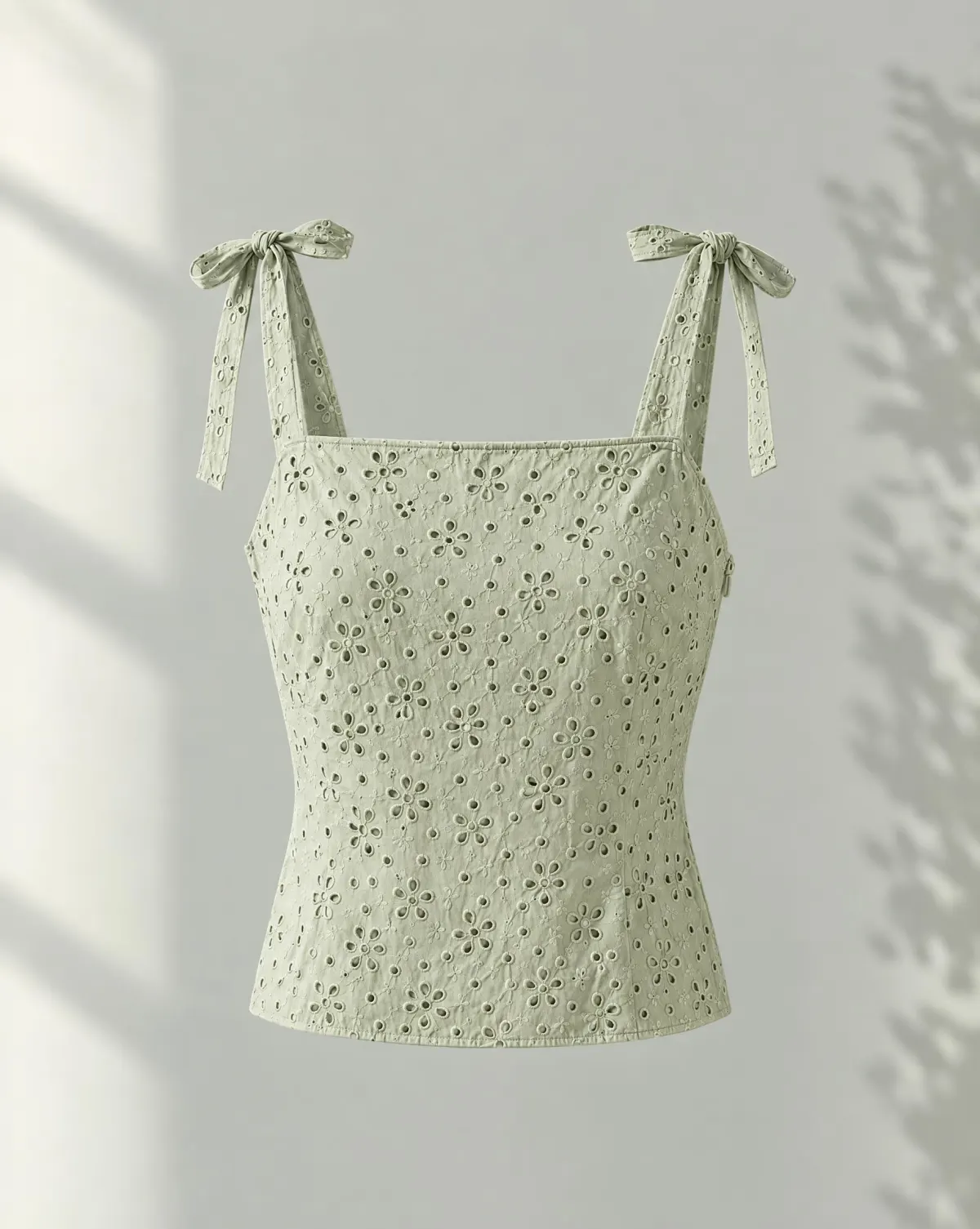 Morning Tie-Shoulder Top in sage green, front view