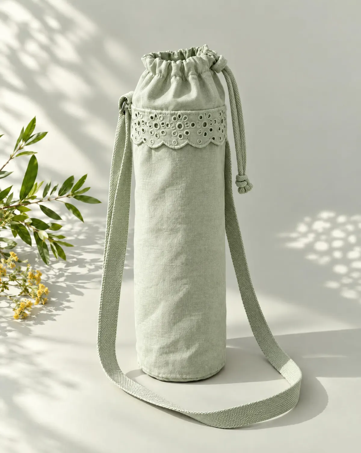 Picnic Bottle Sling in sage green, front view