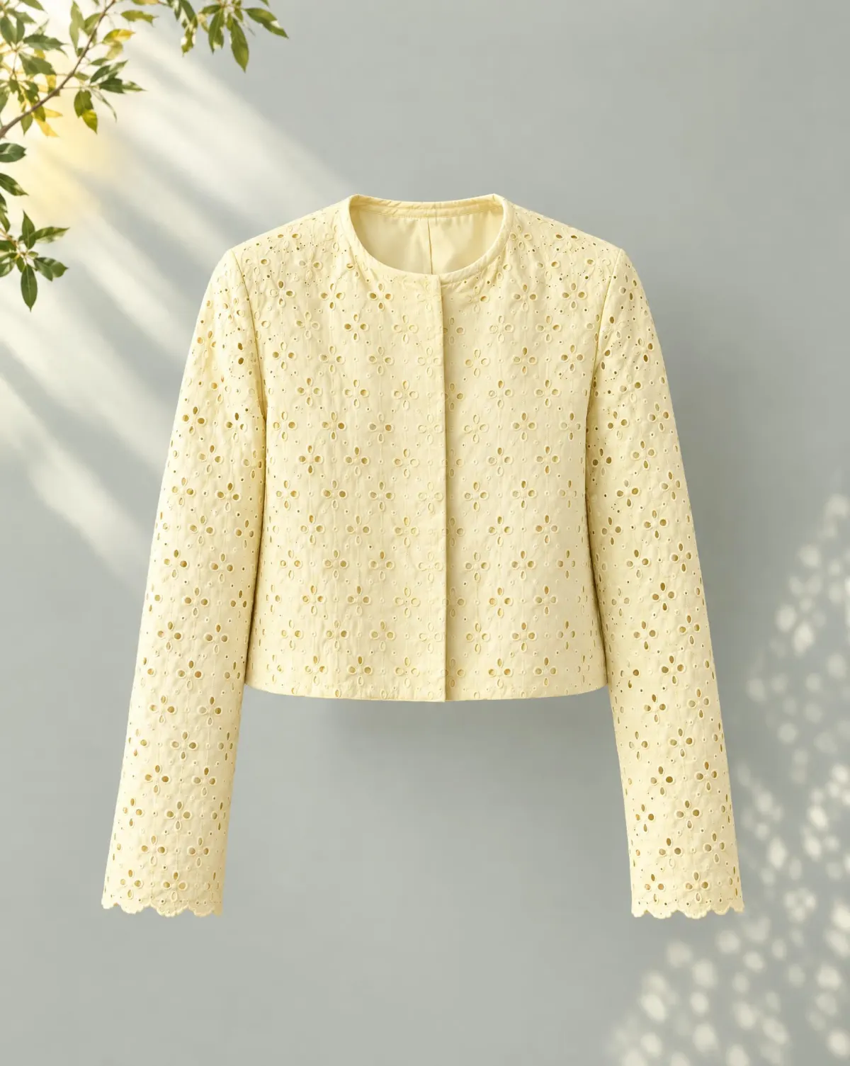 Porch Cropped Jacket in butter yellow, front view