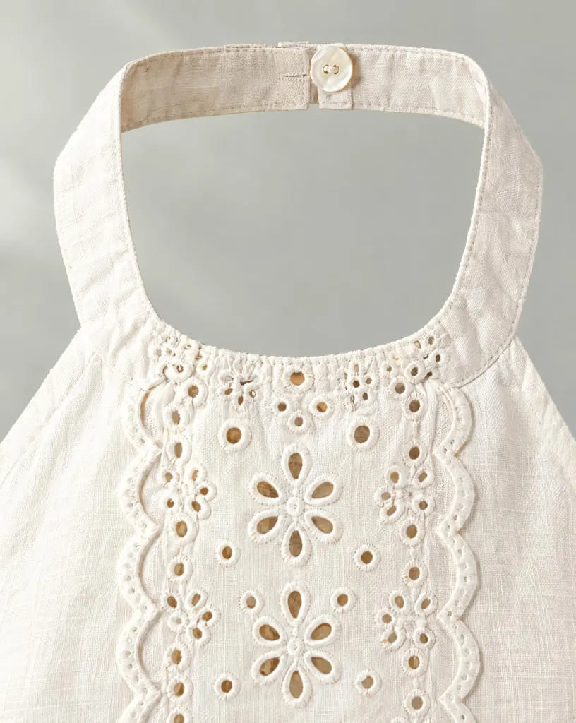 Close-up of the posy halter top embroidery and finishing