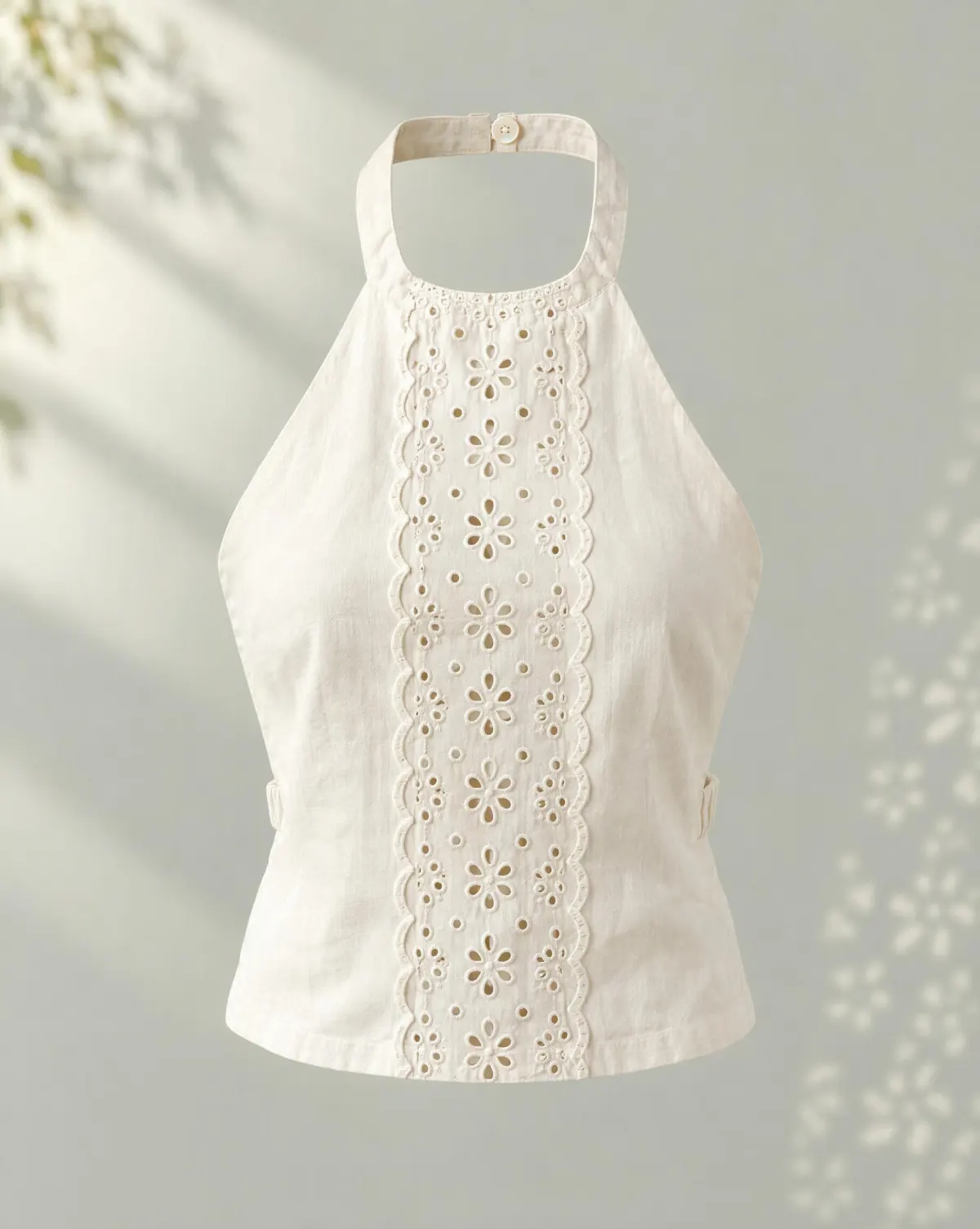 Posy Halter Top in white, front view