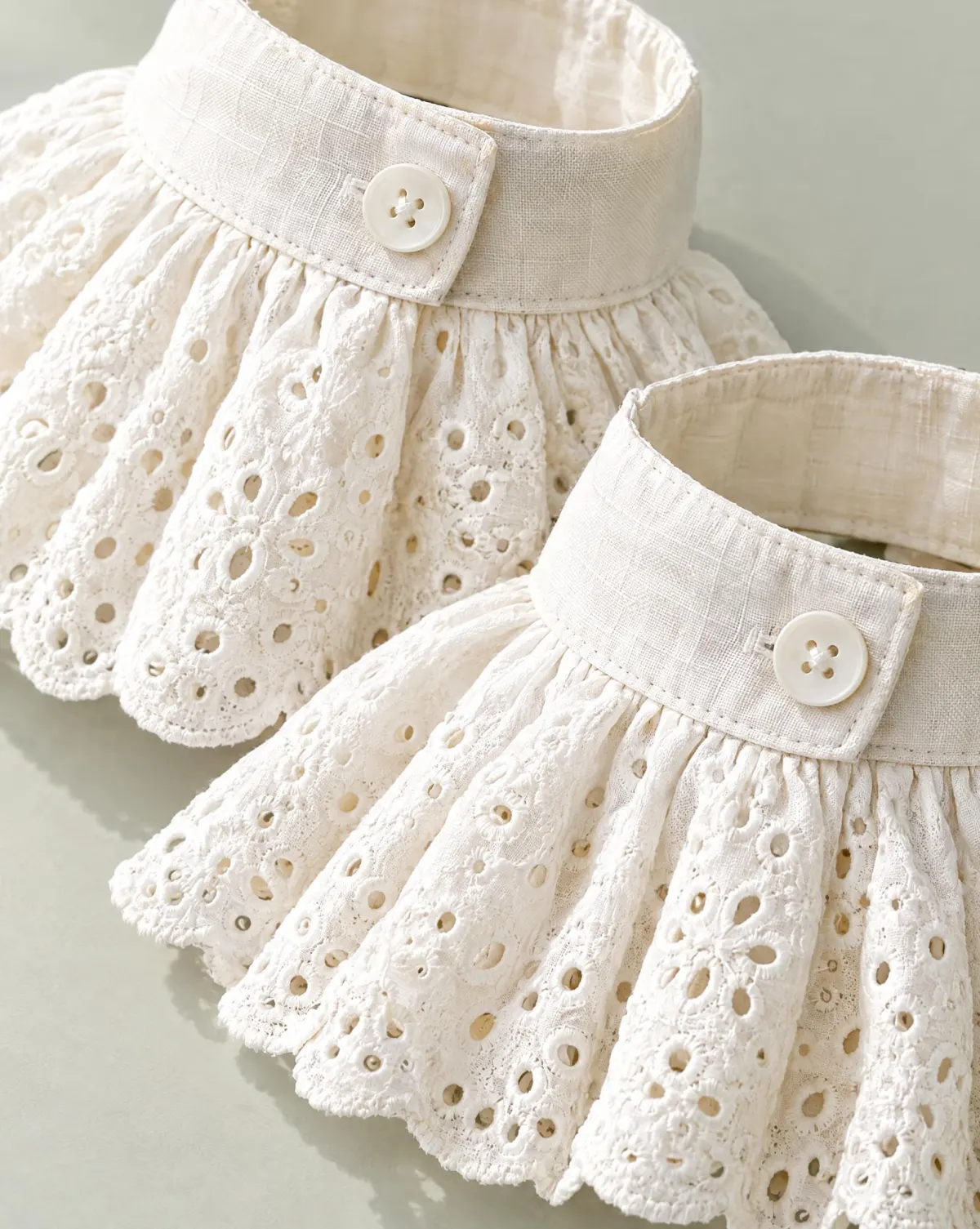 Close-up of the ruffle cuff pair embroidery and finishing