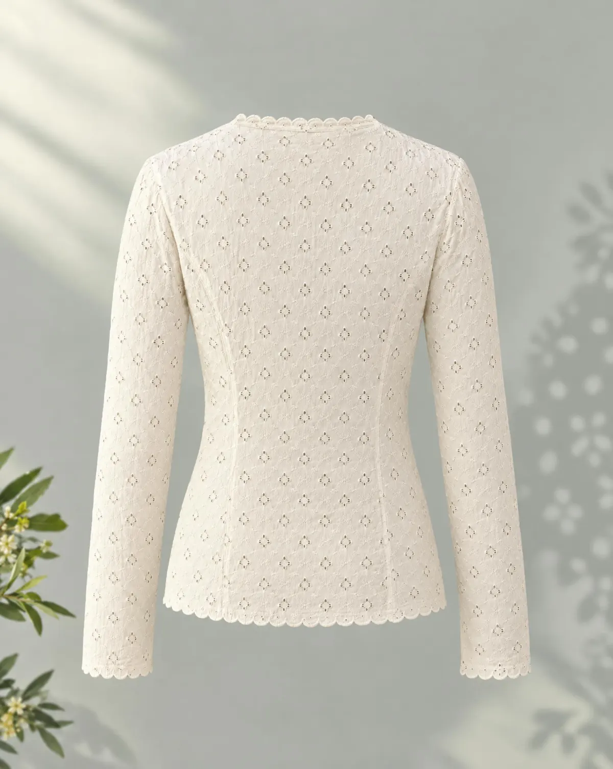 Scallop-Edge Button Layer in white, back view
