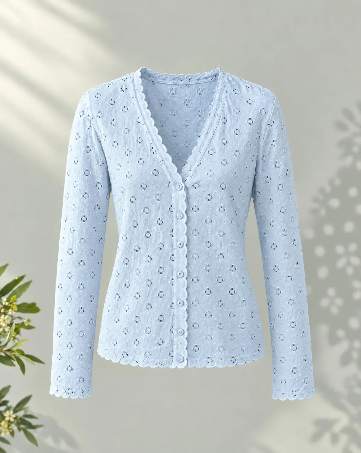 Scallop-Edge Button Layer in sky blue, front view