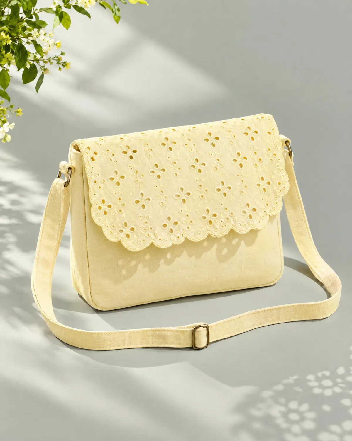 Scallop-Flap Crossbody in butter yellow, front view