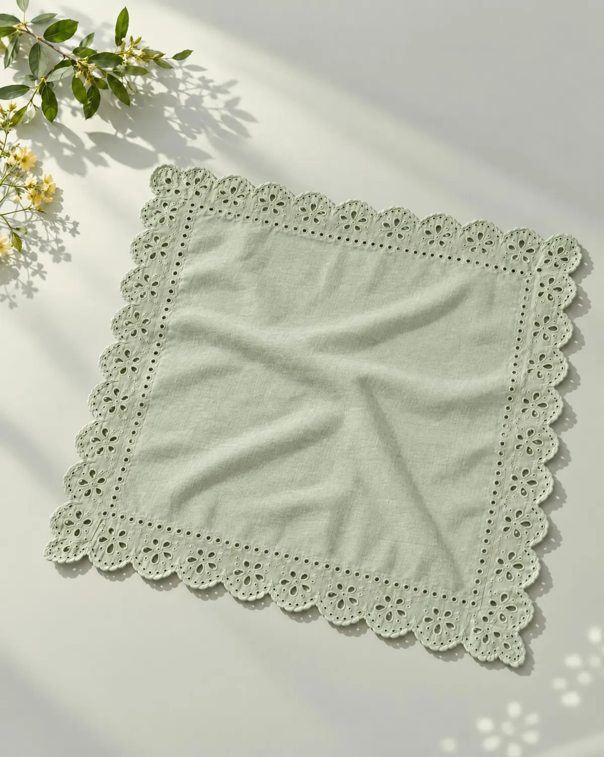 Scallop Hair Scarf in sage green, front view