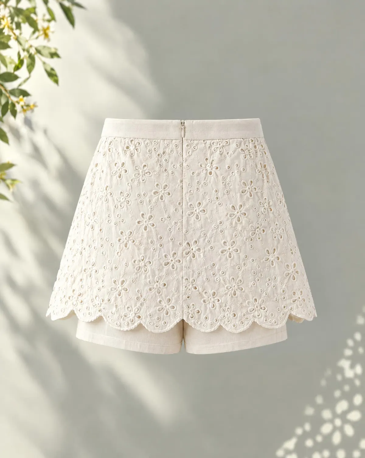 Scallop Overlay Skort in white, back view