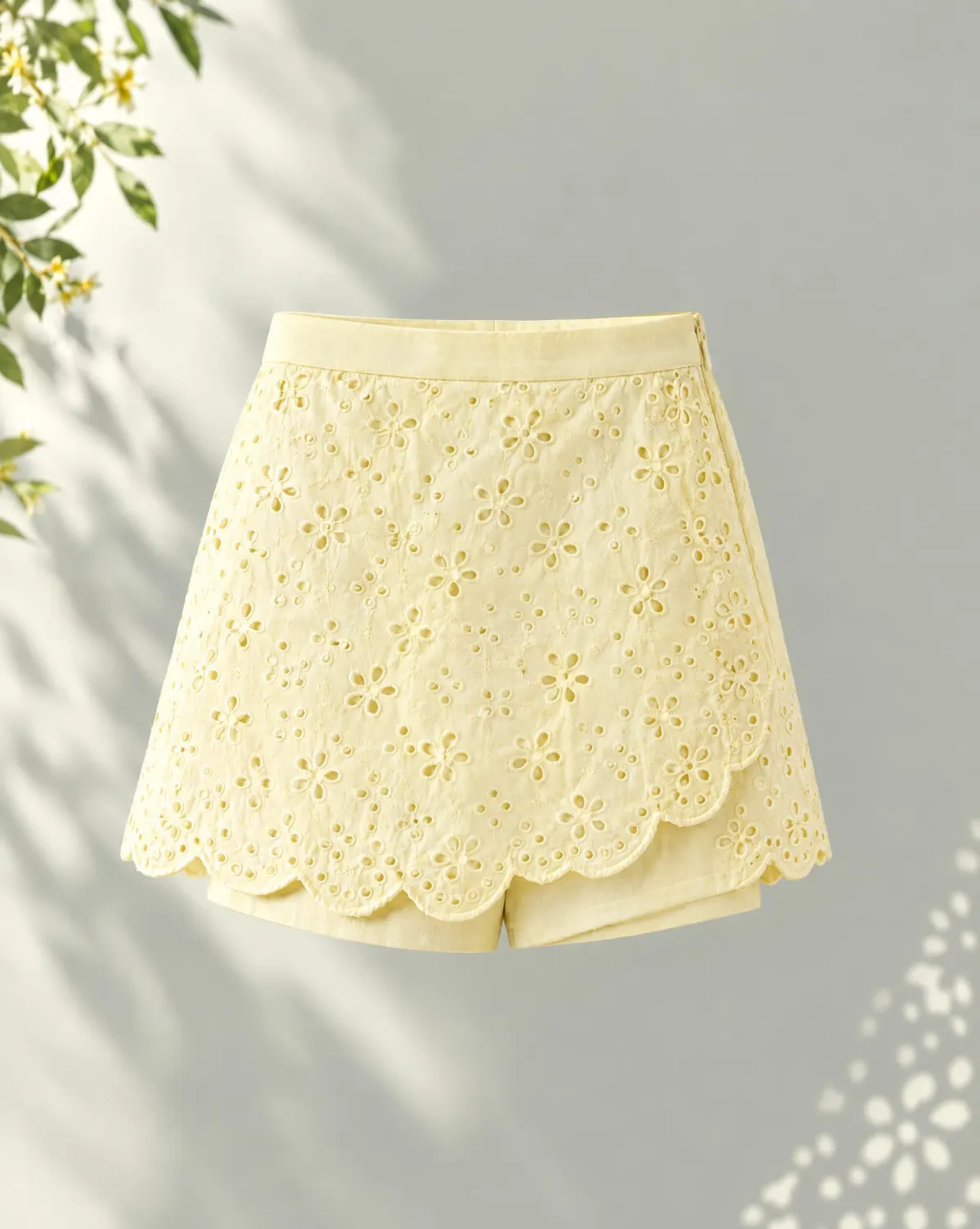 Scallop Overlay Skort in butter yellow, front view
