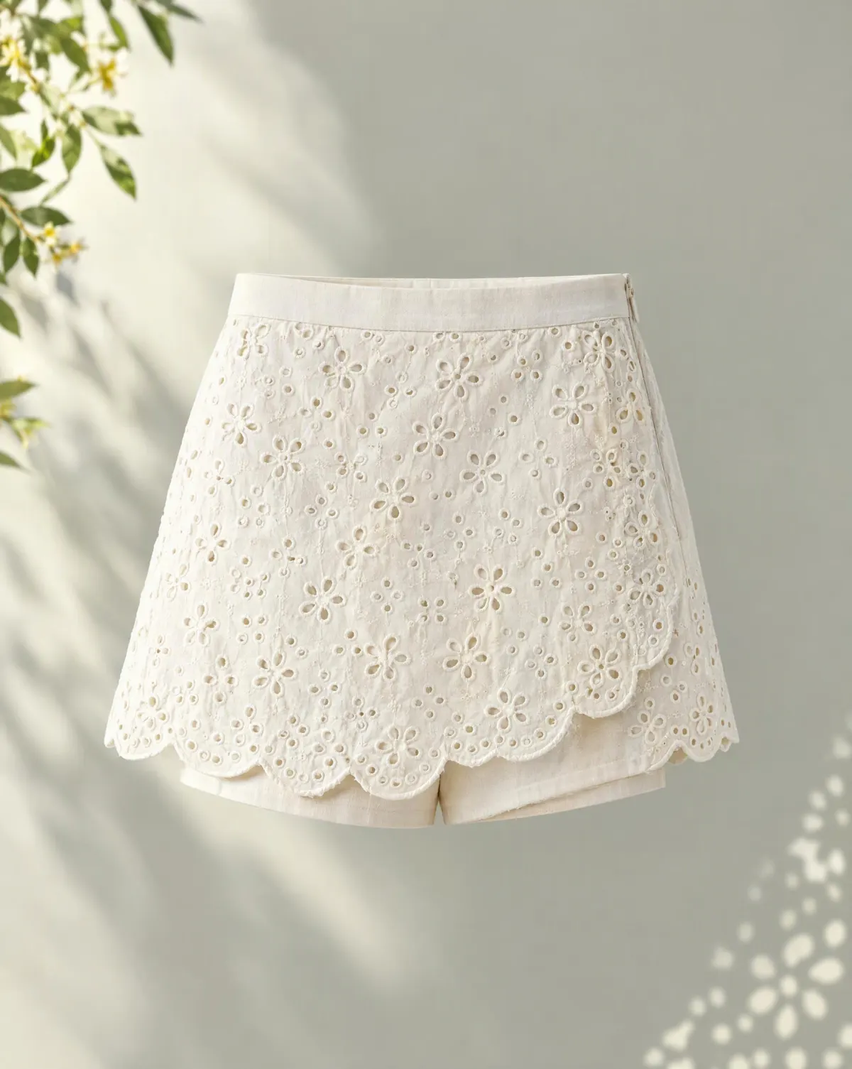 Scallop Overlay Skort in white, front view