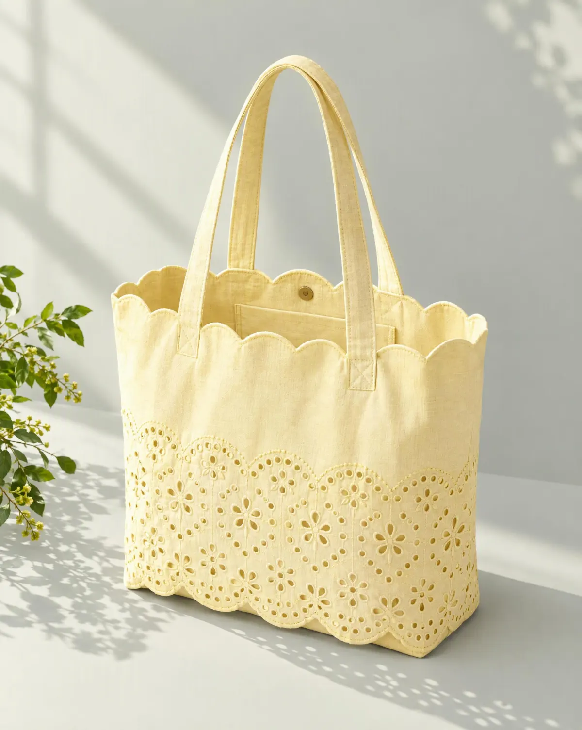 Scallop-Top Tote in butter yellow, front view