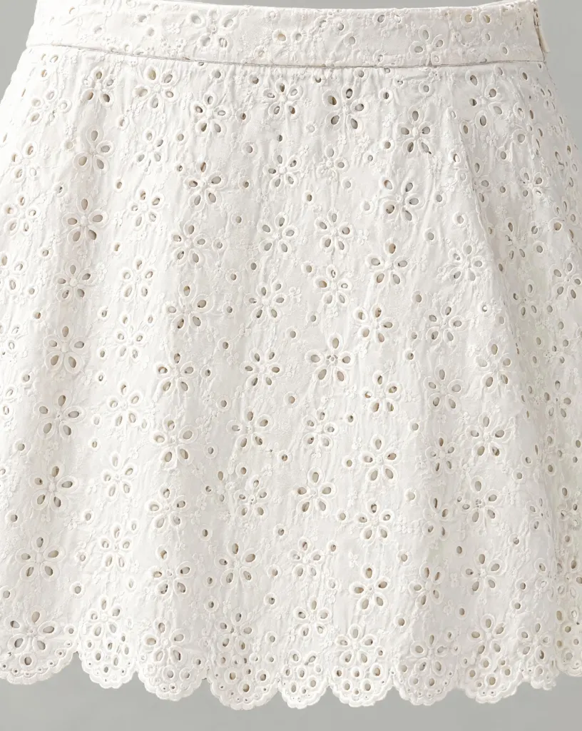 Close-up of the sill a-line mini skirt embroidery and finishing