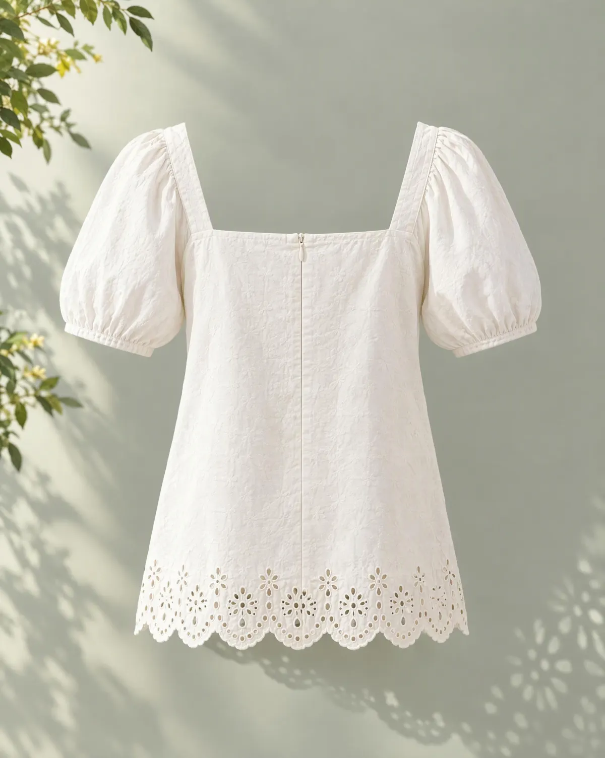 Sill Square-Neck Eyelet Top in white, back view