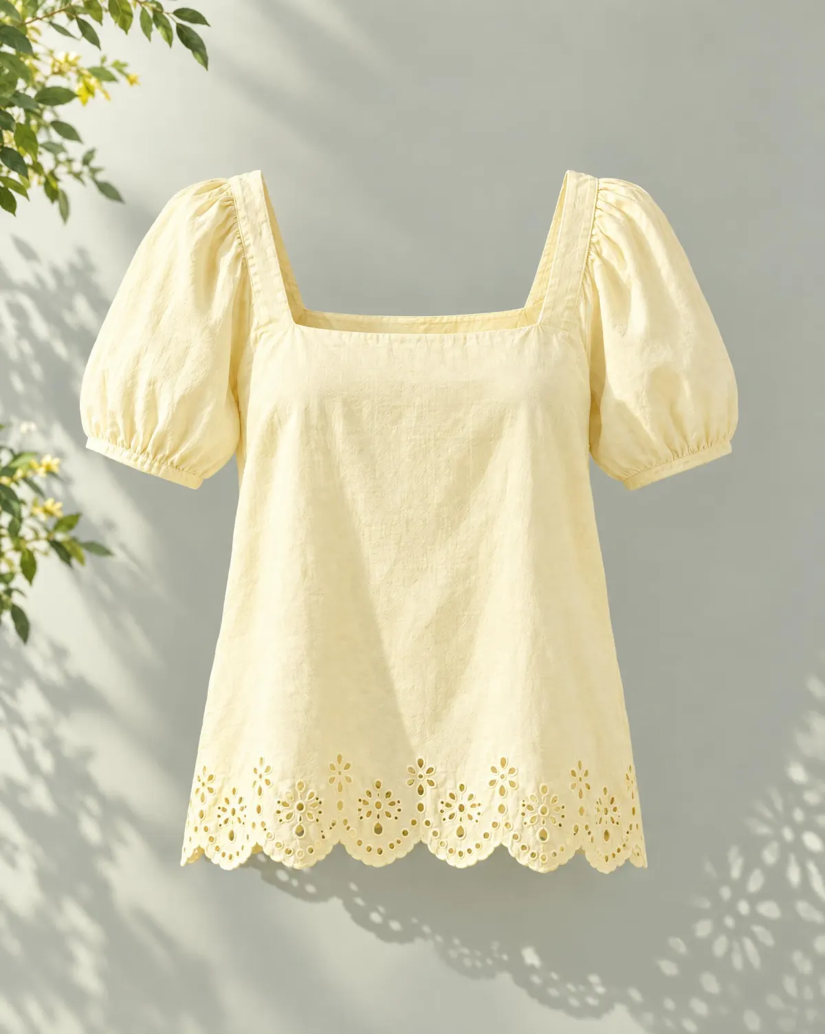 Sill Square-Neck Eyelet Top in butter yellow, front view