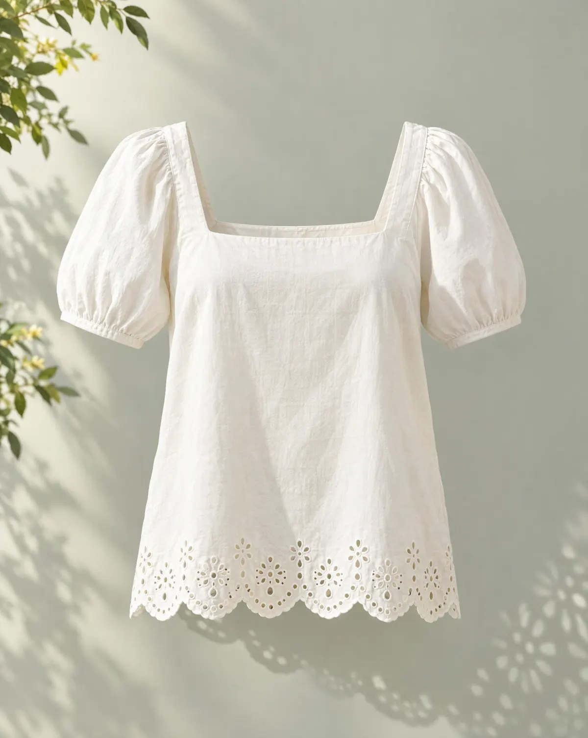 Sill Square-Neck Eyelet Top in white, front view