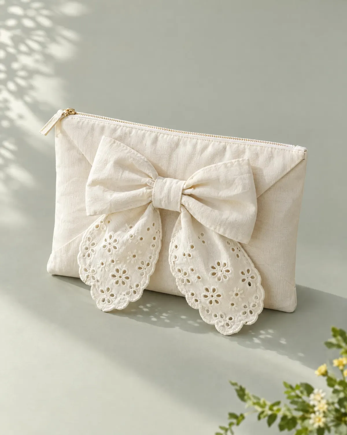 Soft Bow Clutch in white, front view
