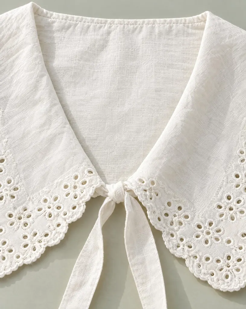 Close-up of the square sailor collar embroidery and finishing