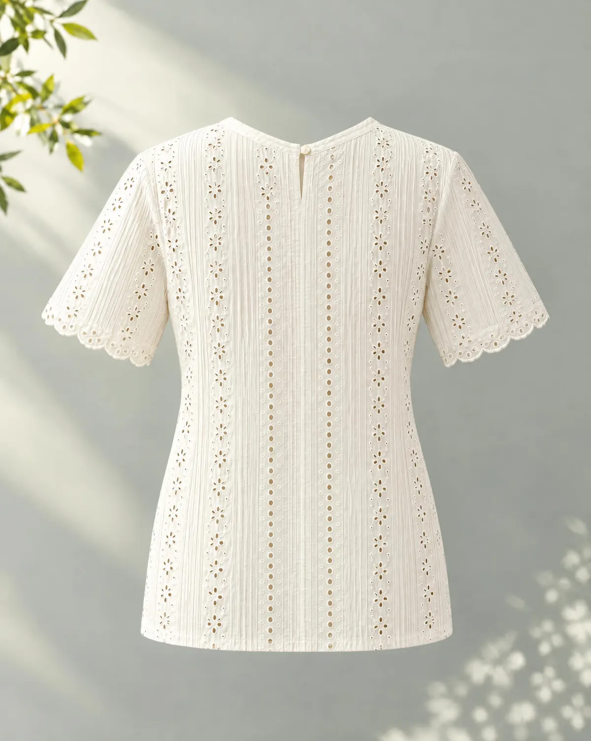 Sunroom Pintuck Top in white, back view
