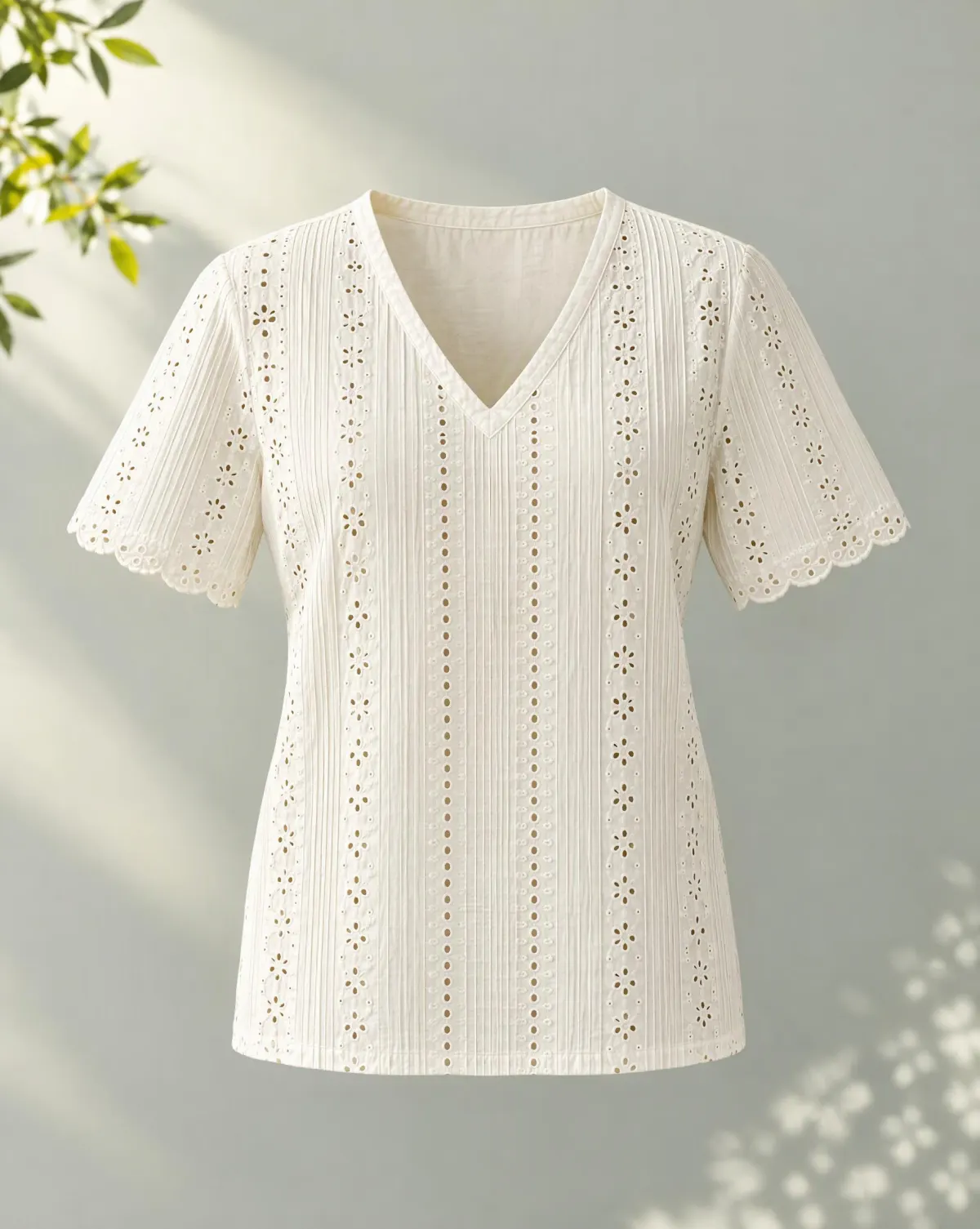 Sunroom Pintuck Top in white, front view