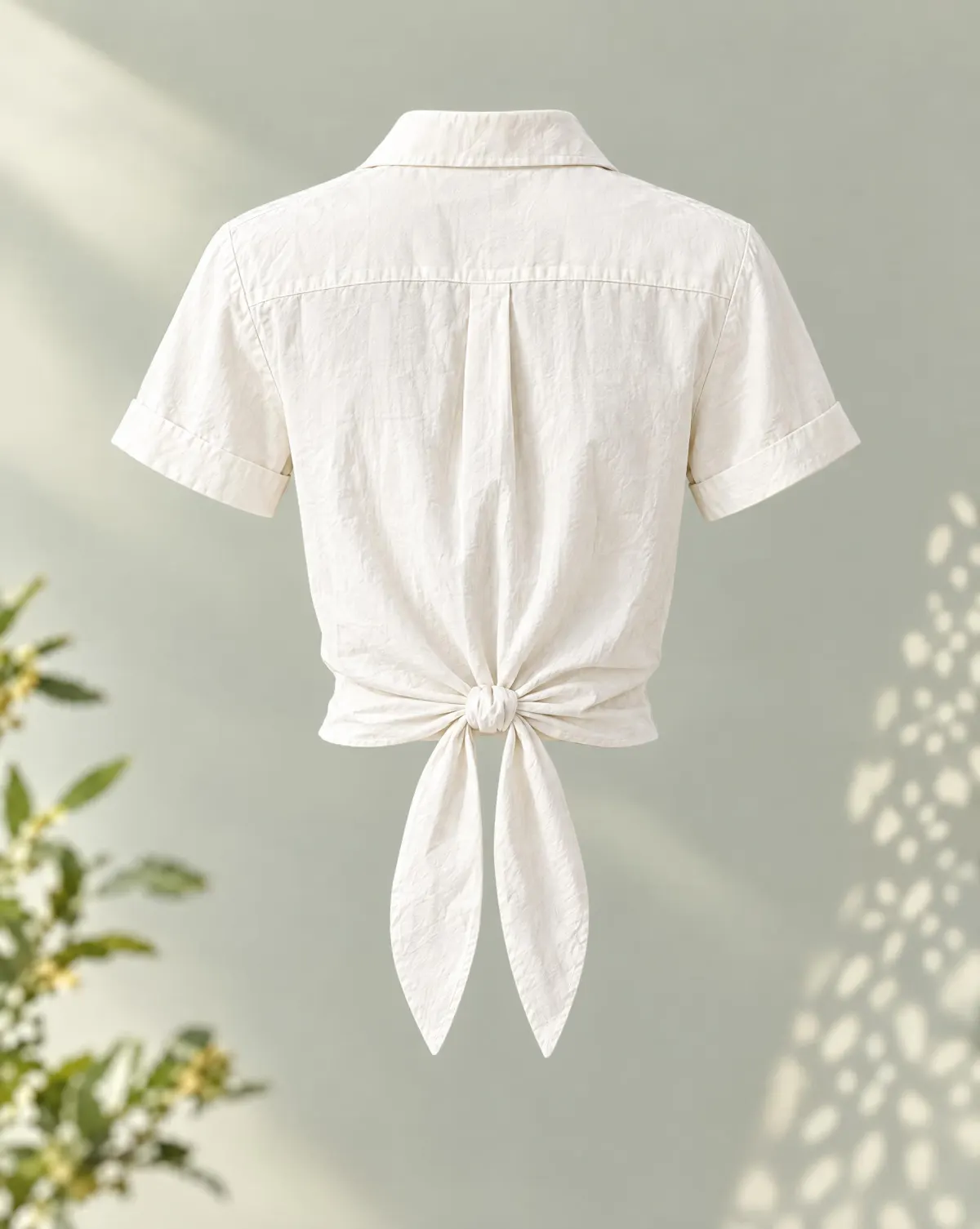 Tie-Front Short Overshirt in white, back view