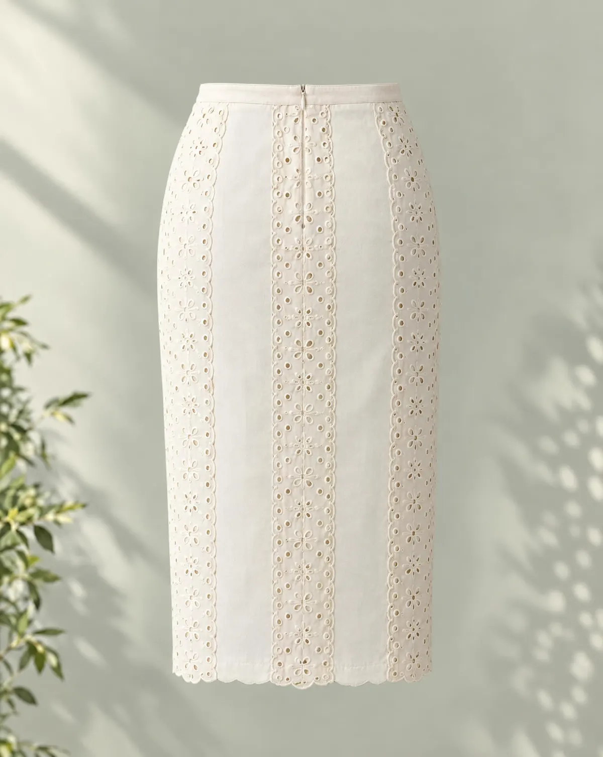 Windowpane Panel Skirt in white, back view